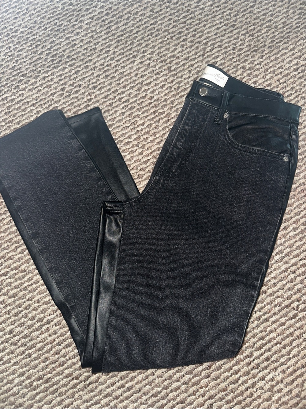 Universal Thread Black Skinny Jeans with Faux Leather Back